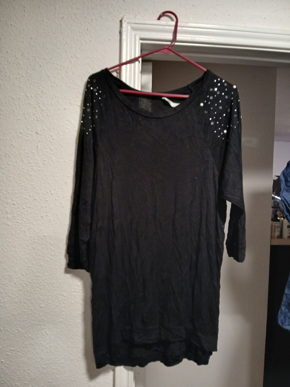 Occasion Vintage Black Studded Shoulder Long Sleeve Top